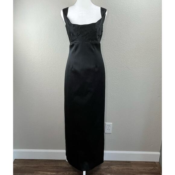 Bebe Moda Black Satin Sleeveless Twist Strap Square Neck Floor Length Gown XS/6 - Picture 11 of 13